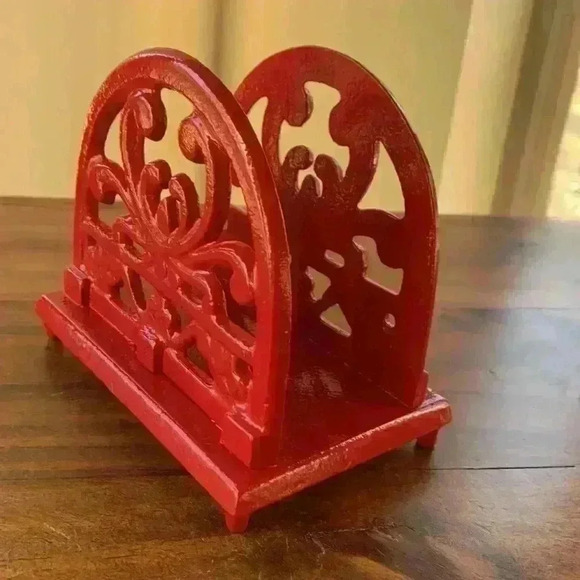 Vintage Cast Iron Red Napkin Holder..Scroll Design - Picture 5 of 6